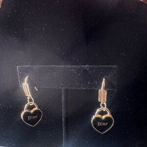 Dior Black and Gold Heart Earrings signed in back of each earring
